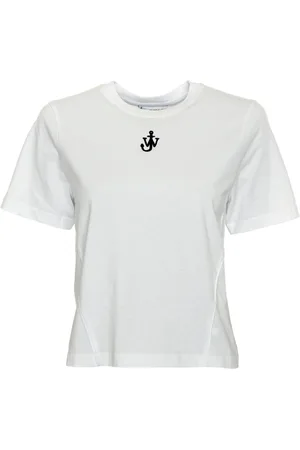 J.W.Anderson Koszulki, Kobieta, Biały, L, Bawełna, Koszulka z krótkim rękawem i haftem kotwicy Anchor Embroidery