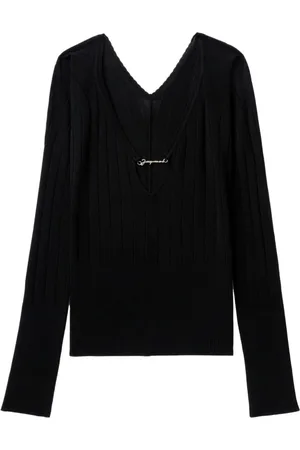 Jacquemus Swetry, Kobieta, Czarny, M, Poliester, Le Haut Pralu Ribbed Knit Sweater
