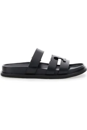 Tory Burch Buty, Kobieta, Czarny, 37 1/2 EU, Skóra, Czarne skórzane sandały z logo