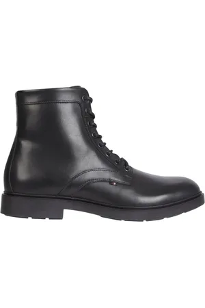 Tommy Hilfiger Buty, Mężczyzna, Czarny, 42 EU, Skóra, Sznurowane botki na platformie z zaokrąglonym noskiem