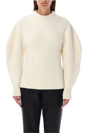 Jil Sander Swetry, Kobieta, Beżowy, S, Wełna, Sweter Rybacki z Bufiastymi Rękawami