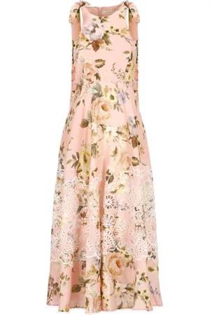ZIMMERMANN Sukienki, Kobieta, Różowy, S, Len, Sukienka midi Acacia Broderie