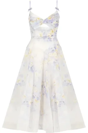 ZIMMERMANN Sukienki, Kobieta, Fioletowy, M, Len, Lilac Linen Silk Floral Dress