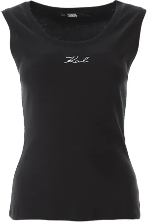 Karl Lagerfeld Koszulki, Kobieta, Czarny, L, Bawełna, Prążkowany Top na Ramiączkach