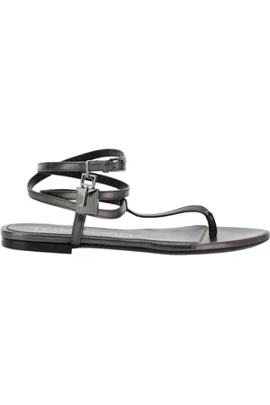 Tom Ford Buty, Kobieta, Szary, 36 EU, Skóra, Metaliczne sandały na niskim obcasie z kłódką