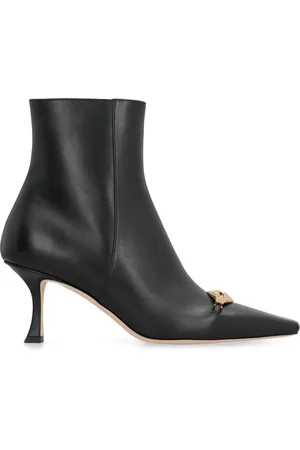 Jimmy Choo Buty, Kobieta, Czarny, 38 1/2 EU, Skóra, Skórzane botki na szpilce z ostrym noskiem