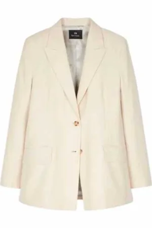 Paul Smith Kurtki, Kobieta, Beżowy, L, Bawełna, Beżowa lniana marynarka w paski z bawełny