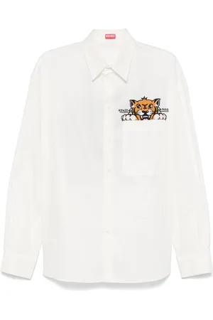 Kenzo Koszule, Mężczyzna, Biały, XL, Bawełna, Koszula Happy Tiger