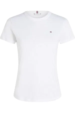 Tommy Hilfiger Koszulki, Kobieta, Biały, L, Bawełna, Kolekcja 1985, T-shirt Slim Fit