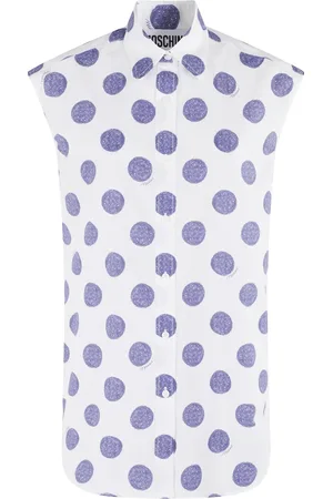 Moschino Bluzki, Kobieta, Wielobarwność, S, Biała koszula w groszki z bawełny