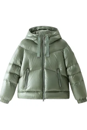Woolrich Kurtki, Kobieta, Szary, S, Nylon, Szary Płaszcz Puchowy Wodoodporny Wiatroodporny