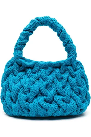 J.W.Anderson Torebki, Kobieta, Niebieski, ONE SIZE, Skóra, Torba typu tote z dzianiny kablowej