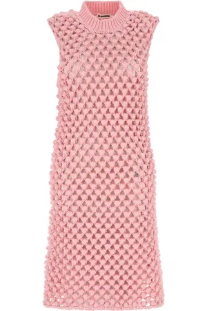 Jil Sander Sukienki, Kobieta, Różowy, S, Len, Różowa Sukienka Mini z Szydełka