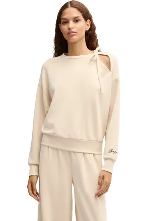 HUGO BOSS Bluzy, Kobieta, Beżowy, M, Poliester, Bluza z Węzłowym Kołnierzem
