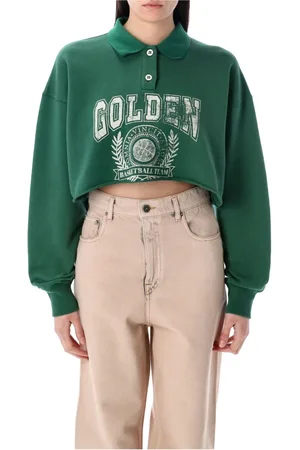 Golden Goose Bluzy, Kobieta, Zielony, S, Zielona Dzianina Ss 25 Cropped Sweatshirt