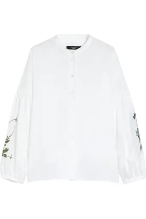 Max Mara Bluzki, Kobieta, Biały, S, Koszula lniana z haftem