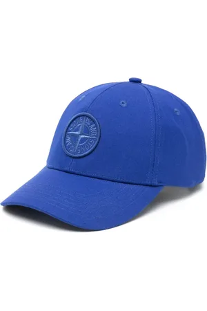 Stone Island Akcesoria, Mężczyzna, Niebieski, ONE SIZE, Bawełna, Bawełniana czapka z wytłoczonym logo