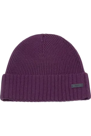 HUGO BOSS Akcesoria, Mężczyzna, Fioletowy, ONE SIZE, Wełna, Czapka Beanie z Logo Fati-N 50455712