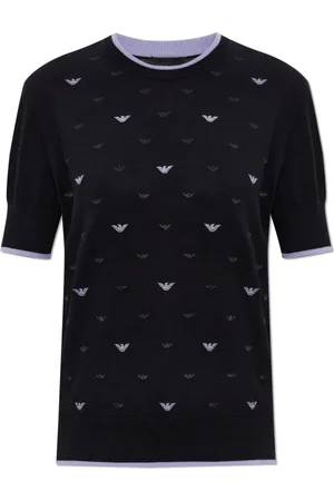 Emporio Armani Swetry, Kobieta, Czarny, XL, Bawełna, Top z Monogramem