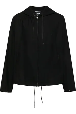 Y-3 Bluzy, Mężczyzna, Czarny, L, Czarna rozpinana bluza z flaneli z nadrukiem logo