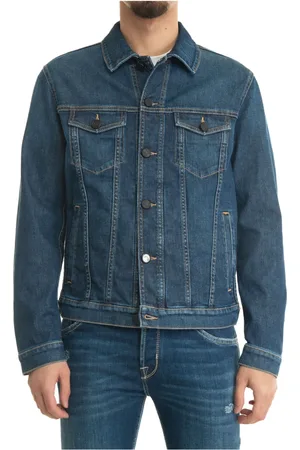 Jacob Cohen Kurtki, Mężczyzna, Niebieski, L, Bawełna, Kurtka jeansowa Harrington Slim Fit