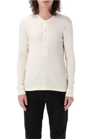 Tom Ford Koszulki, Mężczyzna, Beżowy, XL, Bawełna, Polo z dzianiny prążkowanej Rib Henley