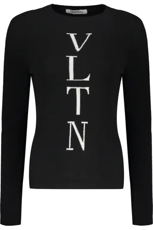 VALENTINO GARAVANI Swetry, Kobieta, Czarny, S, Wełna, Prążkowany sweter wełniany z logo z przodu