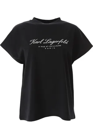 Karl Lagerfeld Koszulki, Kobieta, Czarny, L, Bawełna, Signature T-Shirt