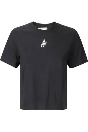 J.W.Anderson Koszulki, Kobieta, Czarny, XS, Bawełna, Krótki T-shirt z Haftowanym Logo