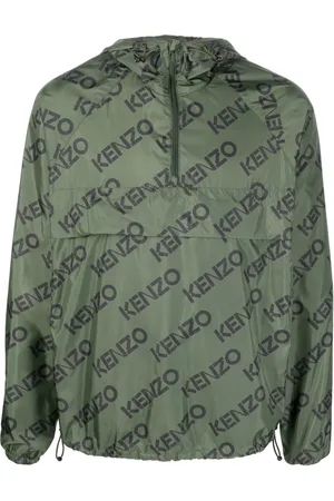 Kenzo Kurtki, Mężczyzna, Zielony, S, Zielona kurtka z kapturem i logo
