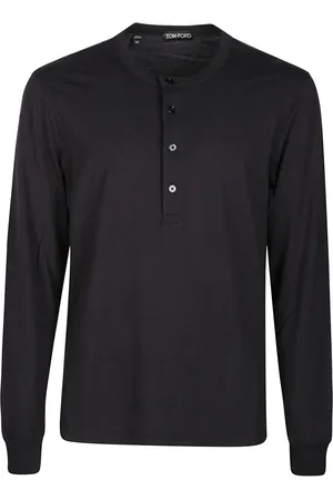 Tom Ford Koszulki, Mężczyzna, Czarny, 2XL, Bawełna, Koszulka Henley z Długim Rękawem