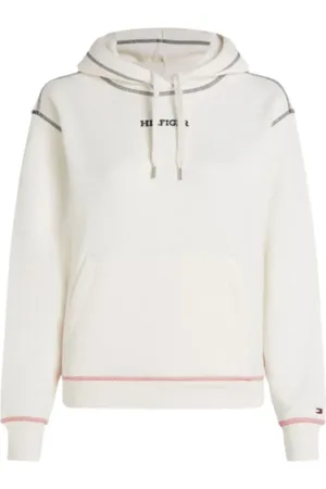 Tommy Hilfiger Bluzy, Kobieta, Biały, M, Bawełna, Bluza z kapturem w nowoczesne paski