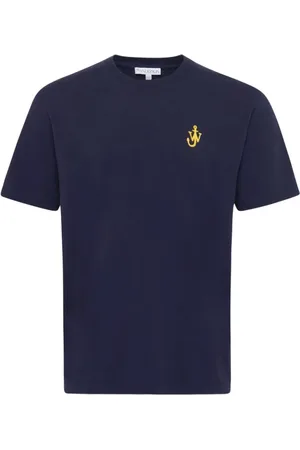 J.W.Anderson Koszulki, Mężczyzna, Niebieski, L, Bawełna, Granatowa koszulka z haftowanym logo kotwicy Anchor