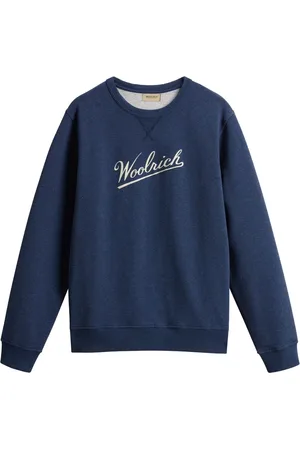 Woolrich Bluzy, Mężczyzna, Niebieski, S, Bawełna, Niebieska prążkowana bluza z nadrukowanym logo