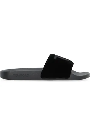 Tom Ford Buty, Mężczyzna, Czarny, 41 EU, Aksamitne sandały z okrągłym noskiem