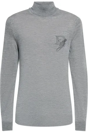 Dolce & Gabbana Swetry, Mężczyzna, Szary, L, Kaszmir, Kaszmirowy golf z wyszytym logo