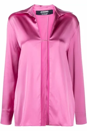 Jacquemus Bluzki, Kobieta, Różowy, 2XS, Satyna, La chemise Notte logo-plaque shirt