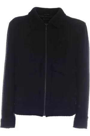 Karl Lagerfeld Bluzy, Mężczyzna, Czarny, L, Wełna, Czarna wełniana kurtka bomberka z haftowanym logo