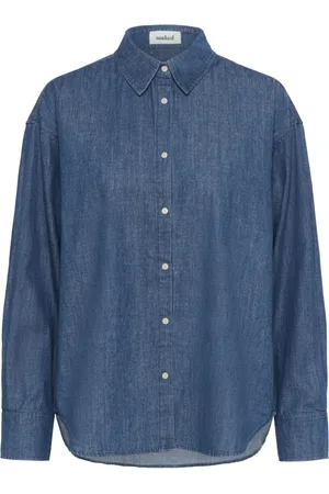 Soaked in Luxury Bluzki, Kobieta, Niebieski, M, Denim, Niebieska Denimowa Bluzka
