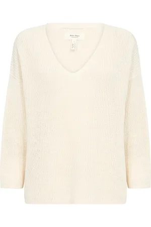 Part Two Swetry, Kobieta, Biały, 3XL, Bawełna, Sweter dzianinowy Eggnog z rękawami 3/4