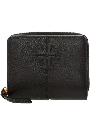 Tory Burch Akcesoria, Kobieta, Czarny, ONE SIZE, Skóra, Skórzany Portfel z Logo Zapinany na Zatrzask