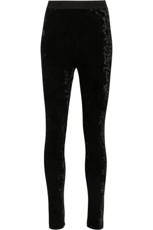 VERSACE Spodnie, Kobieta, Czarny, M, Legginsy z Weluru o Wysokim Stanie