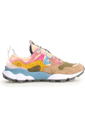 Flower Mountain Buty, Kobieta, Wielobarwność, 38 EU, Zamsz, Beżowe Sneakersy z Różowymi i Żółtymi Akcentami