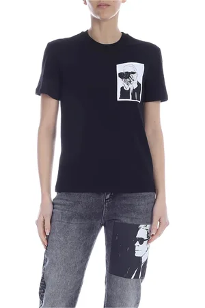 Karl Lagerfeld Koszulki, Kobieta, Czarny, XS, Bawełna, Karl Legend Pocket T-Shirt