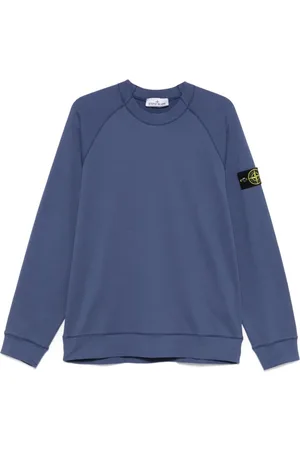 Stone Island Bluzy, Mężczyzna, Niebieski, L, Bawełna, Sweter z Okrągłym Dekoltem i Raglanowymi Rękawami