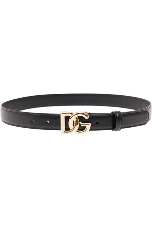 Dolce & Gabbana Akcesoria, Kobieta, Czarny, 80 CM, Czarny skórzany pasek z klamrą w kolorze złota