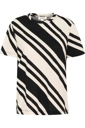 Soaked in Luxury Koszulki, Kobieta, Wielobarwność, M, Diagonal Print Tee Top Biały Czarny