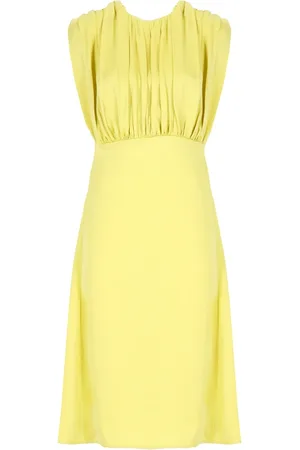 Jil Sander Sukienki, Kobieta, Zielony, S, Len, Zielona sukienka midi bez rękawów z drapowaniem