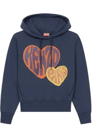 Kenzo Bluzy, Kobieta, Niebieski, M, Bawełna, Bluza z kapturem z motywem serca
