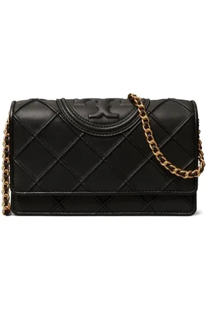 Tory Burch Torebki, Kobieta, Czarny, ONE SIZE, Skóra, Torebka Crossbody Fleming z wytłoczonym logo